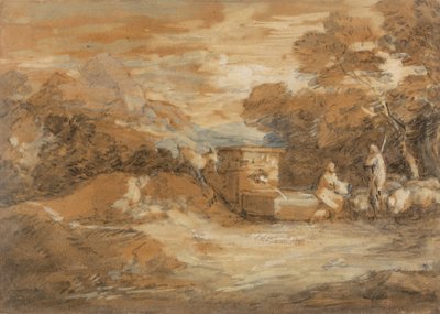 Berglandschaft mit Figuren, Schafen und Brunnen von Thomas Gainsborough